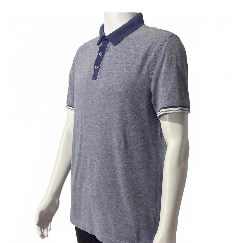 Banana Republic Men's Blue Short Sleeve Polo‎ Shirt With Navy Collar Size Large